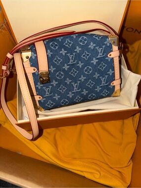 Designer inspired Blue Monogram Denim Trunk Crossbody